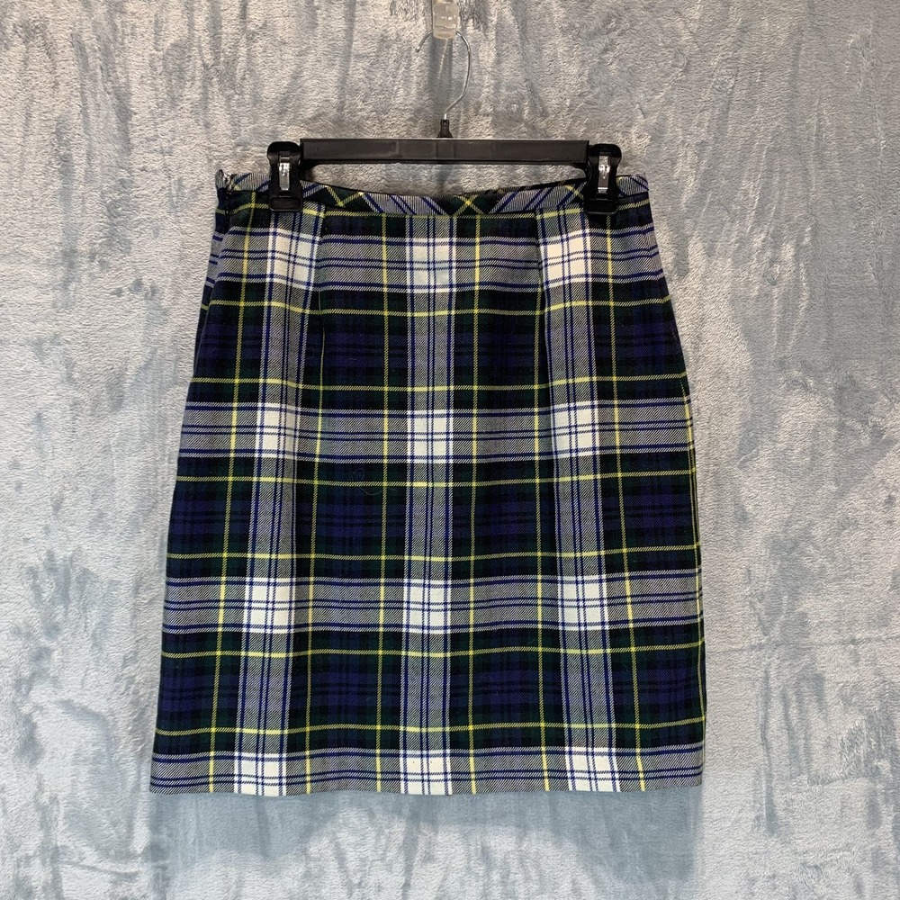 J McLaughlin Women's Skirt 4 Pencil‎ Mini 100% Wool Plaid Academia Preppy Y2K